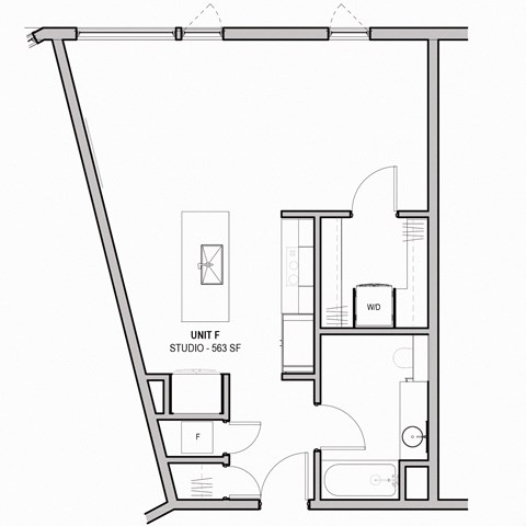 Floor plan for studio, 1 bath, 565 sqft