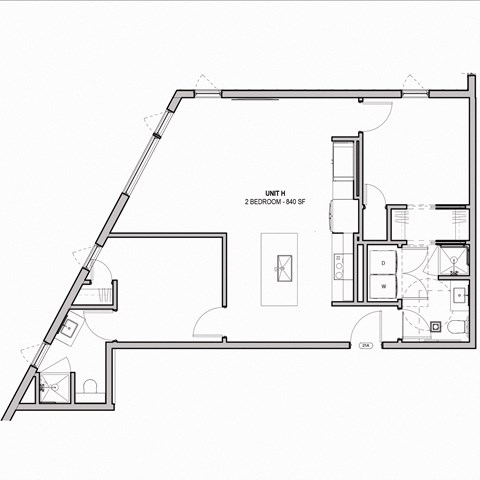 Floor plan for 2 beds, 2 baths, 840 sqft