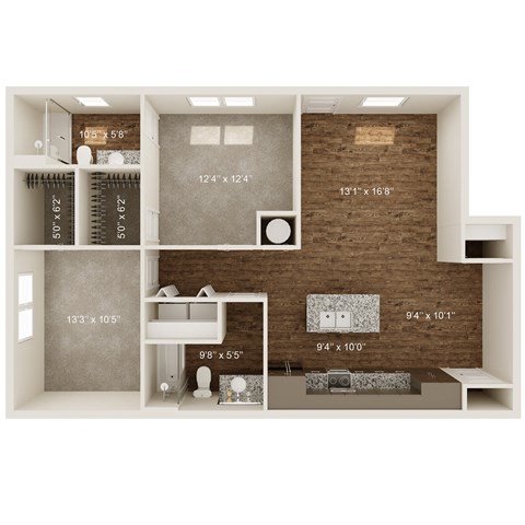 Floor plan for 2 beds, 2 baths, 1020 sqft