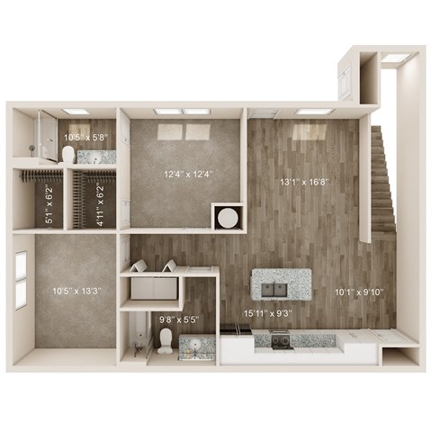 Floor plan for 2 beds, 2 baths, 1094 sqft
