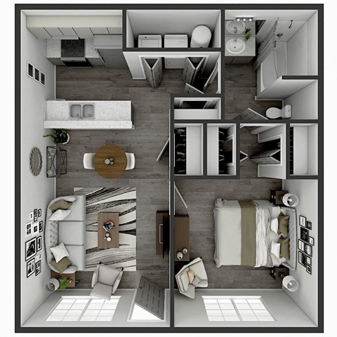 Floor plan for 1 bed, 1 bath, 586 sqft