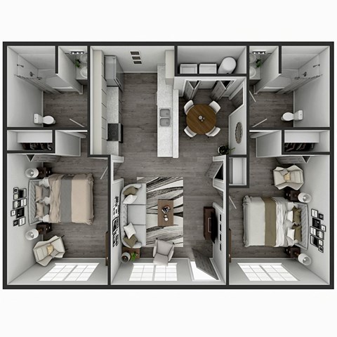 Floor plan for 2 beds, 2 baths, 816 sqft