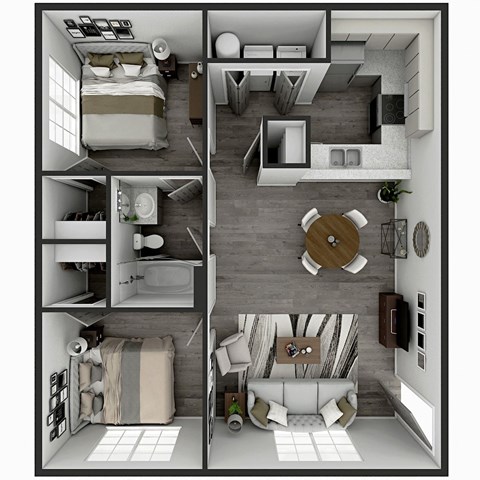 Floor plan for 2 beds, 1 bath, 768 sqft
