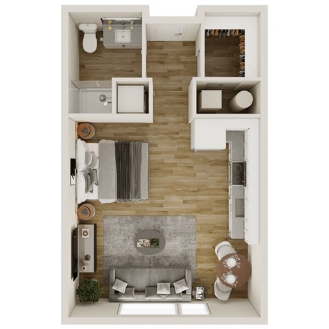 Floor plan for studio, 1 bath, 539 sqft