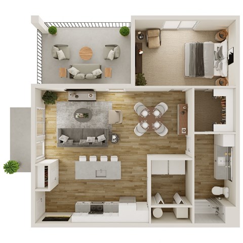 Floor plan for 1 bed, 1 bath, 937 sqft
