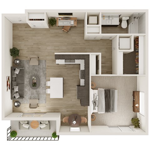 Floor plan for 1 bed, 1 bath, 934 sqft