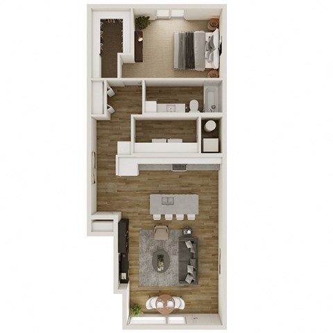 Floor plan for 1 bed, 1 bath, 927 sqft