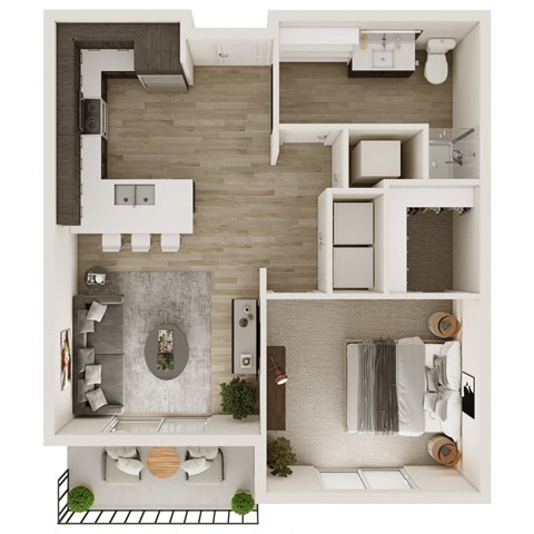 Floor plan for 1 bed, 1 bath, 710 sqft