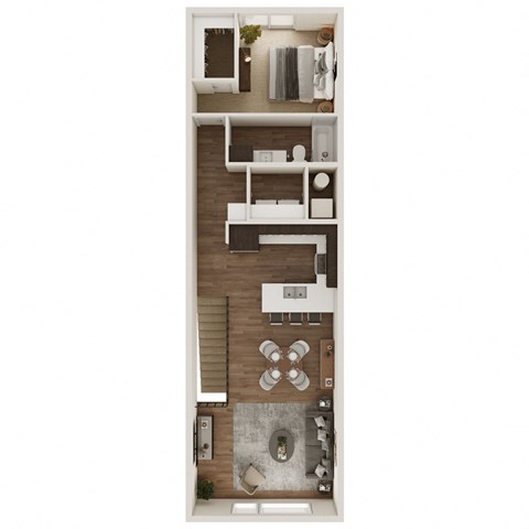 Floor plan for 1 bed, 1 bath, 915 sqft