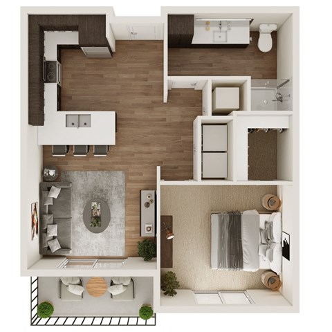 Floor plan for 1 bed, 1 bath, 710 sqft