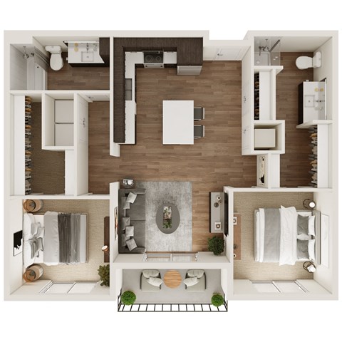Floor plan for 2 beds, 2 baths, 994 sqft