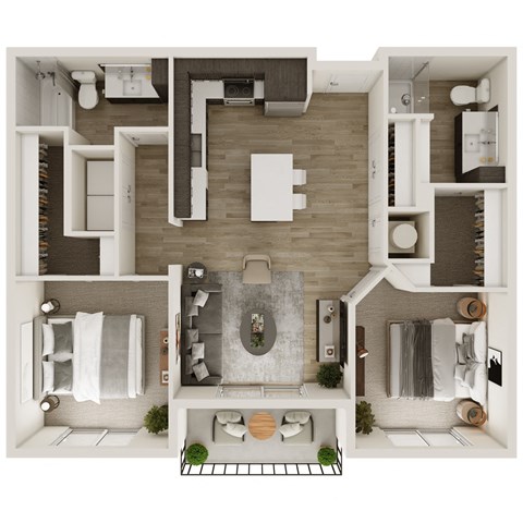 Floor plan for 2 beds, 2 baths, 994 sqft