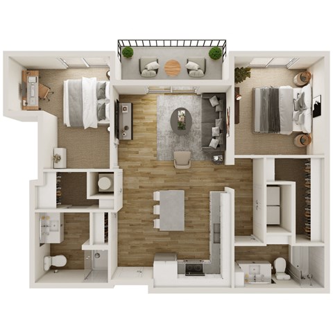 Floor plan for 2 beds, 2 baths, 1008 sqft