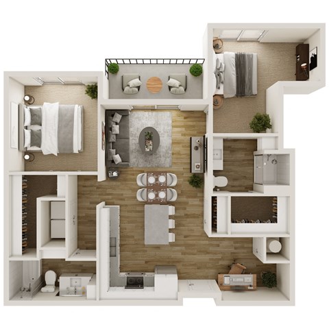 Floor plan for 2 beds, 2 baths, 1066 sqft