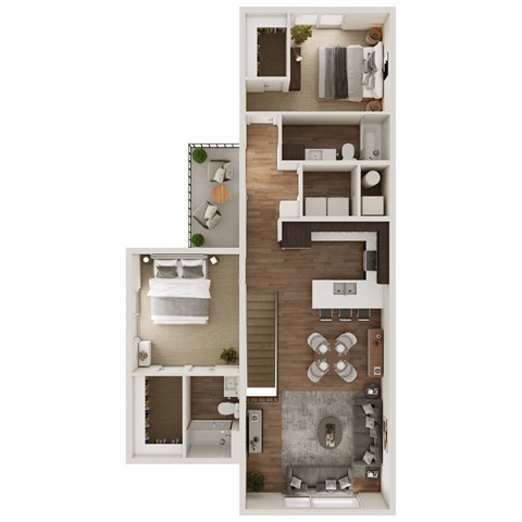 Floor plan for 2 beds, 2 baths, 1207 sqft