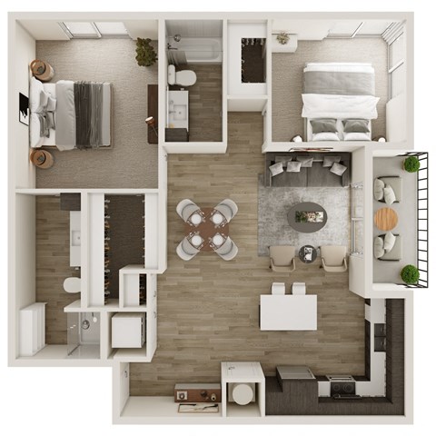 Floor plan for 2 beds, 2 baths, 1112 sqft