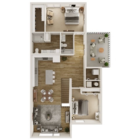 Floor plan for 2 beds, 2 baths, 1365 sqft