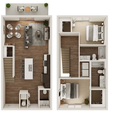Floor plan for 2 beds, 2.5 baths, 1204 sqft