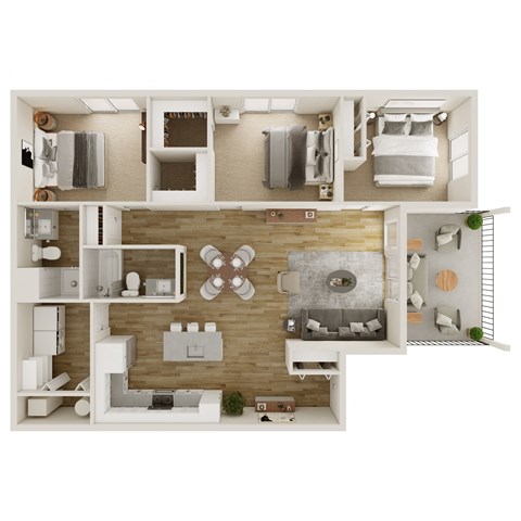 Floor plan for 3 beds, 2 baths, 1346 sqft