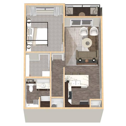 Floor plan for 1 bed, 1 bath, 720 sqft