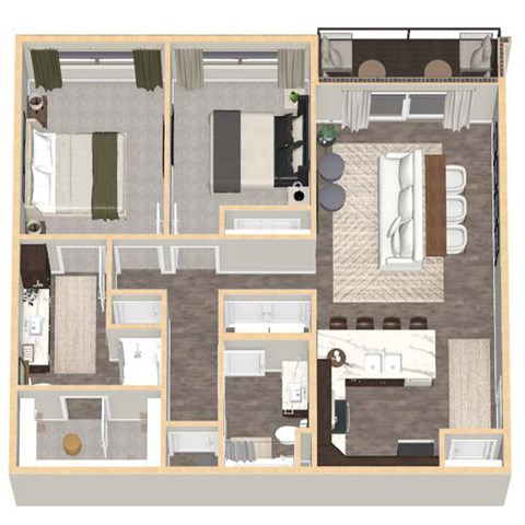 Floor plan for 2 beds, 2 baths, 1081 sqft