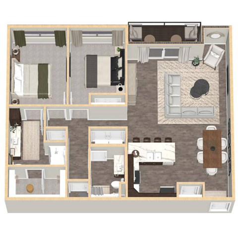 Floor plan for 2 beds, 2 baths, 1244 sqft