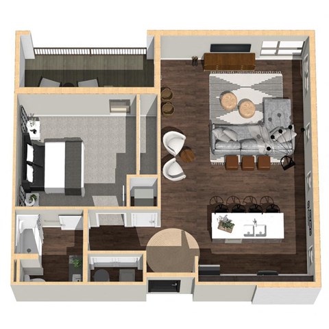 Floor plan for 1 bed, 1 bath, 894 sqft