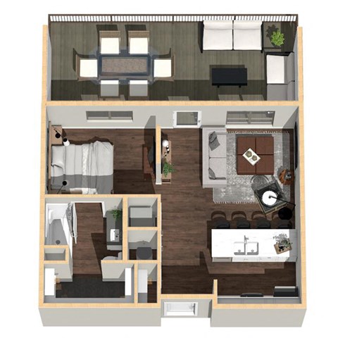 Floor plan for studio, 1 bath, 605 sqft