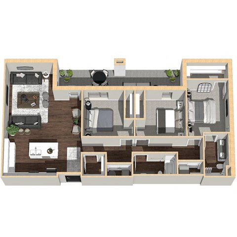 Floor plan for 3 beds, 2 baths, 1437 sqft