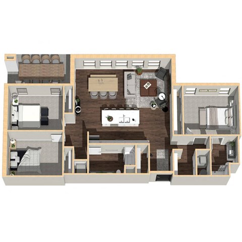 Floor plan for 3 beds, 2 baths, 1496 sqft