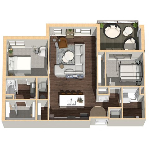 Floor plan for 2 beds, 2 baths, 1144 sqft