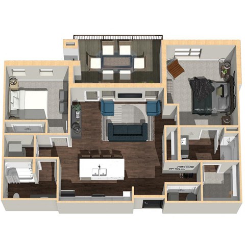 Floor plan for 2 beds, 2 baths, 1117 sqft