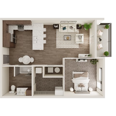 Floor plan for 1 bed, 1 bath, 690 sqft