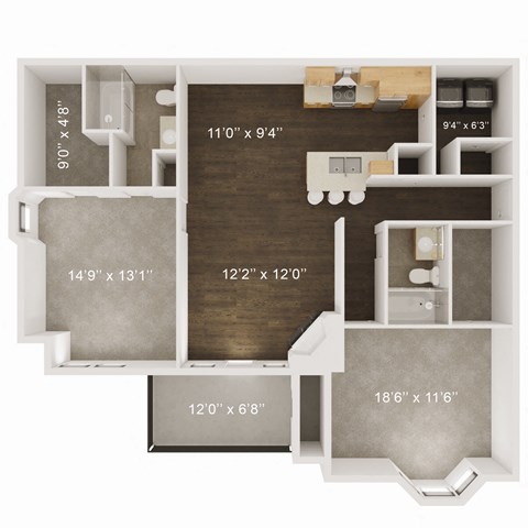 Floor plan for 2 beds, 2 baths, 1224 sqft