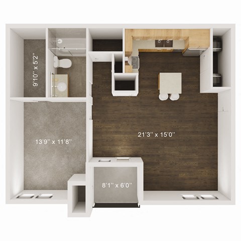 Floor plan for 1 bed, 1 bath, 784 sqft