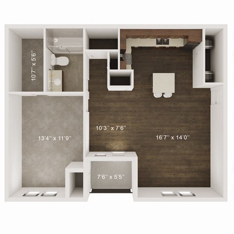 Floor plan for 1 bed, 1 bath, 822 sqft