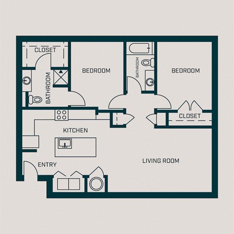Floor plan for 2 beds, 2 baths, 1118 sqft