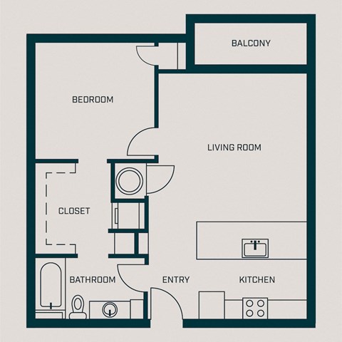 Floor plan for 1 bed, 1 bath, 717 sqft