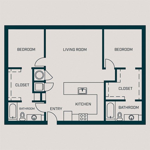 Floor plan for 2 beds, 2 baths, 1111 sqft