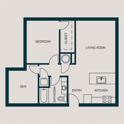 Floor plan for 1 bed, 1 bath, 893 sqft