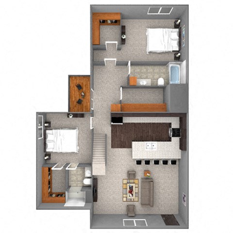 Floor plan for 2 beds, 2 baths, 1191 sqft