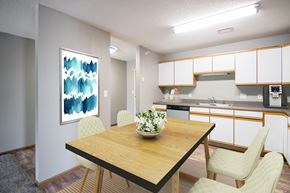 Lincoln apartment for rent - a kitchen and dining room with a table and chairs