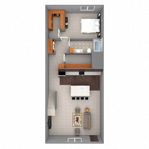 Floor plan for 1 bed, 1 bath, 1007 sqft