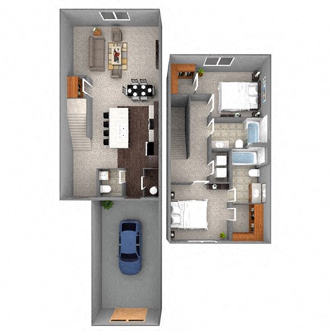 Floor plan for 2 beds, 2 baths, 1250 sqft