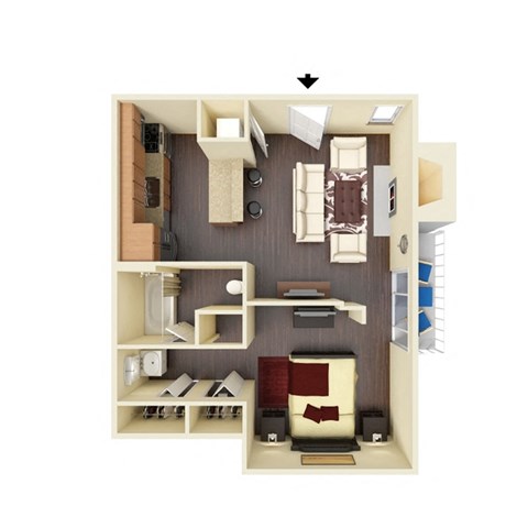 Floor plan for studio, 1 bath, 580 sqft