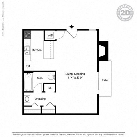 Floor plan for studio, 1 bath, 575 sqft
