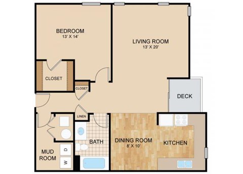 Floor plan for 1 bed, 1 bath, 820 sqft
