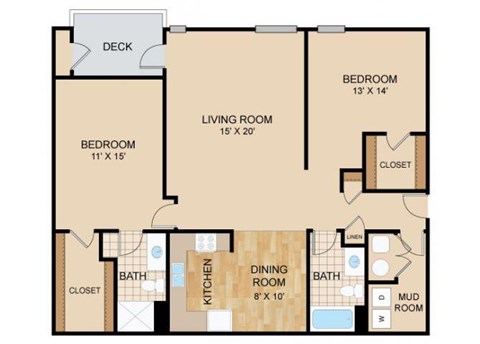 Floor plan for 2 beds, 2 baths, 1247 sqft