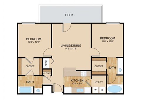 Floor plan for 2 beds, 2 baths, 1096 sqft