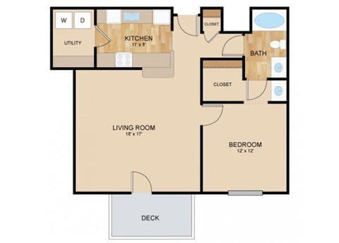 Floor plan for 1 bed, 1 bath, 908 sqft